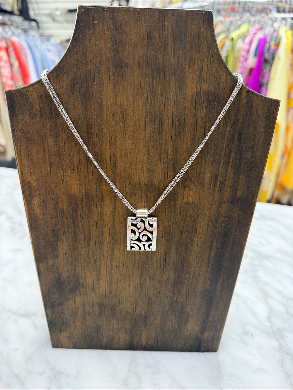 Brighton Double Strand Silver Plated Necklace with Deco Lace Pendant